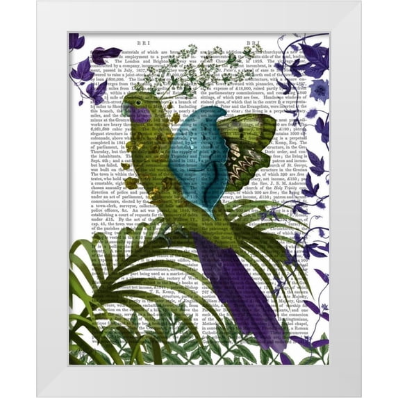 Fab Funky 20x24 White Modern Wood Framed Museum Art Print Titled - Fantasy Parrot 1