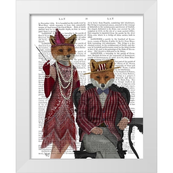 Fab Funky 20x24 White Modern Wood Framed Museum Art Print Titled - Fox Couple 1920s