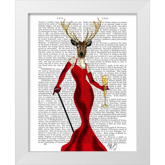 Fab Funky 20x24 White Modern Wood Framed Museum Art Print Titled - Glamour Deer In Red