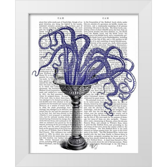 Fab Funky 20x24 White Modern Wood Framed Museum Art Print Titled - Octopus in Sink
