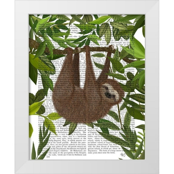 Fab Funky 20x24 White Modern Wood Framed Museum Art Print Titled - Sloth Hanging Around