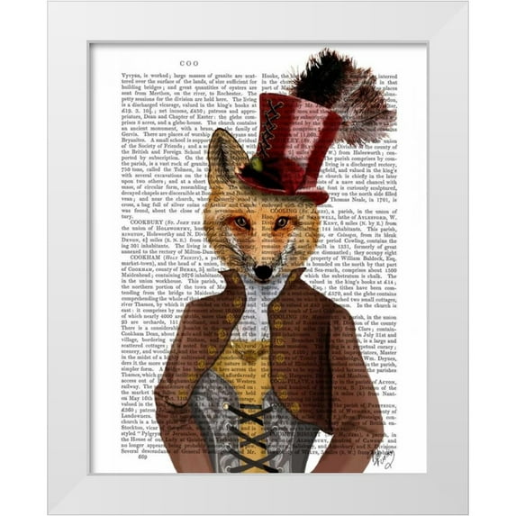 Fab Funky 20x24 White Modern Wood Framed Museum Art Print Titled - Vivienne Steampunk Fox