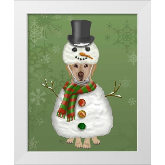 Fab Funky 20x24 White Modern Wood Framed Museum Art Print Titled - Yellow Labrador, Snowman Costume