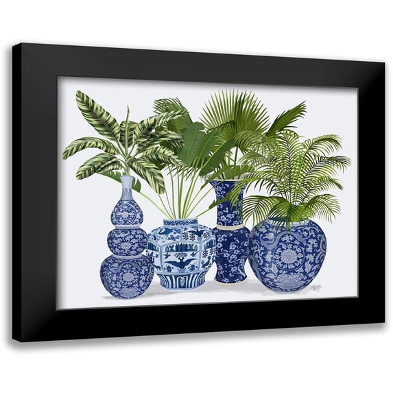 Fab Funky 24x20 Black Modern Framed Museum Art Print Titled - Chinoiserie Vase Group 1