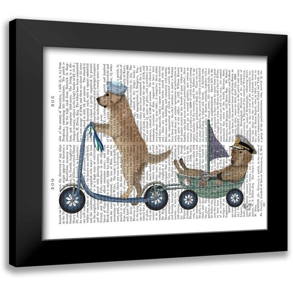 Fab Funky 24x20 Black Modern Framed Museum Art Print Titled - Golden Retriever Scooter