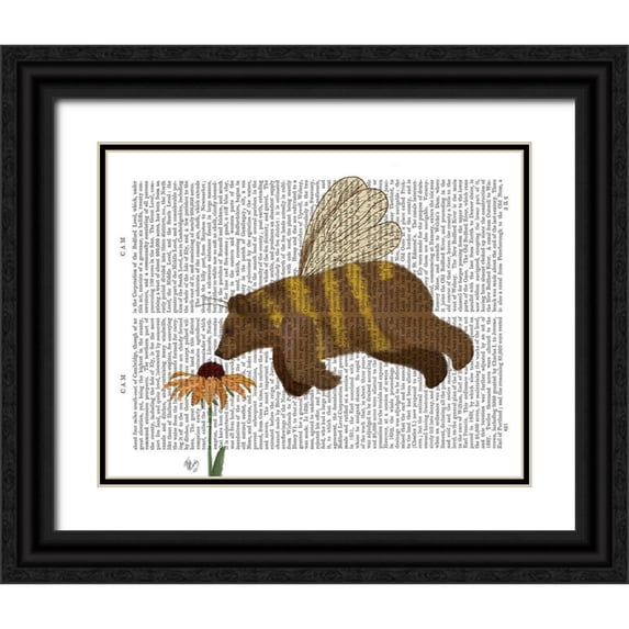 Fab Funky 24x20 Black Ornate Wood Framed with Double Matting Museum Art Print Titled - Bear Bee Book Print