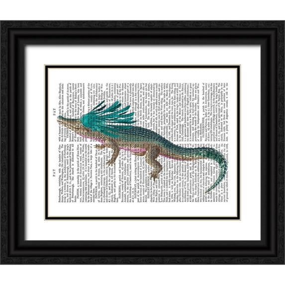 Fab Funky 24x20 Black Ornate Wood Framed with Double Matting Museum Art Print Titled - Crocodile with Headdress