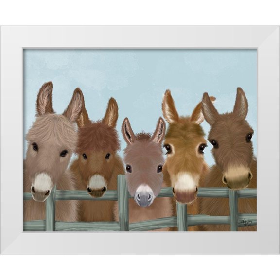 Fab Funky 24x20 White Modern Wood Framed Museum Art Print Titled - Donkey Herd at Fence