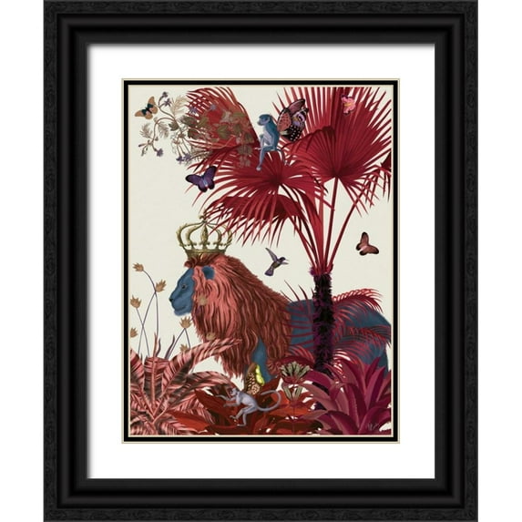 Fab Funky 25x32 Black Ornate Wood Framed with Double Matting Museum Art Print Titled - Red Lion, Portrait