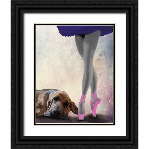 Fab Funky 26x32 Black Ornate Wood Framed with Double Matting Museum Art Print Titled - Bloodhound And Ballet Dancer