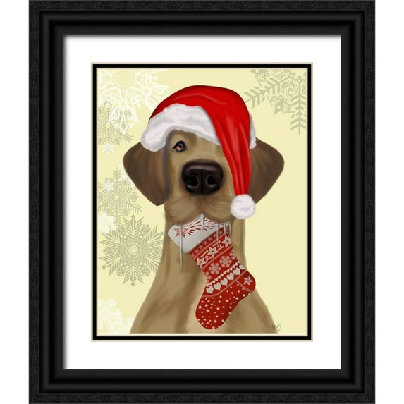 Fab Funky 26x32 Black Ornate Wood Framed with Double Matting Museum Art Print Titled - Christmas Drooly Christmas Dane