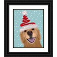 thumbnail image 1 of Fab Funky 26x32 Black Ornate Wood Framed with Double Matting Museum Art Print Titled - Christmas Golden Retriever and Spring Santa Hat, 1 of 4
