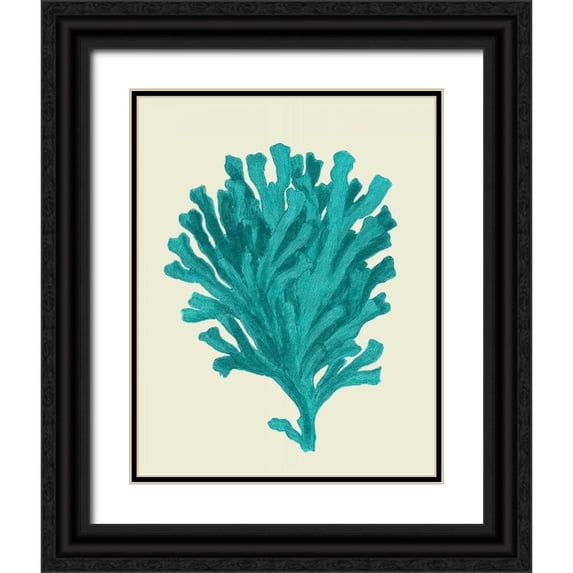 Fab Funky 26x32 Black Ornate Wood Framed with Double Matting Museum Art Print Titled - Corals Turquoise On Cream d