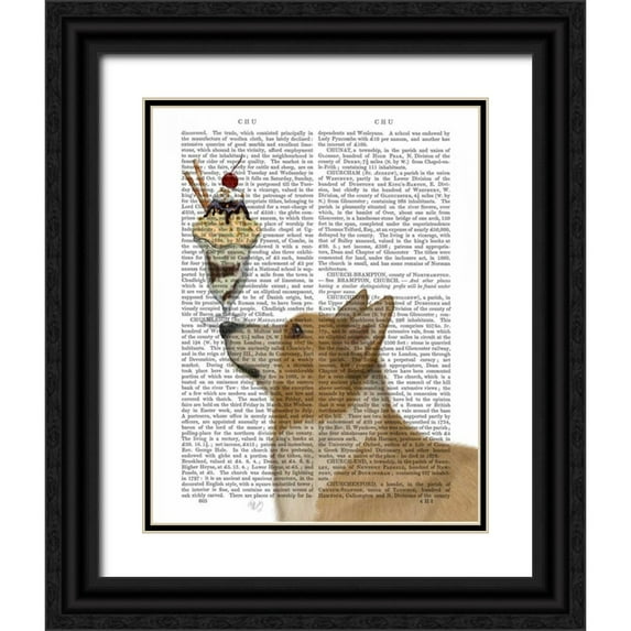 Fab Funky 26x32 Black Ornate Wood Framed with Double Matting Museum Art Print Titled - Corgi, Tan, Ice Cream
