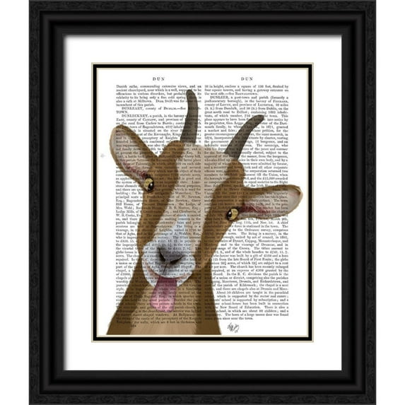 Fab Funky 26x32 Black Ornate Wood Framed with Double Matting Museum Art Print Titled - Funny Farm Goat 3 Book Print
