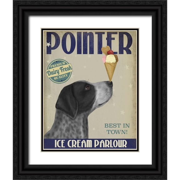 Fab Funky 26x32 Black Ornate Wood Framed with Double Matting Museum Art Print Titled - German Shorthaired Pointer Ice Cream, Black