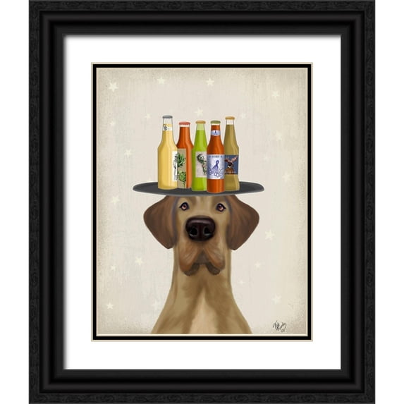 Fab Funky 26x32 Black Ornate Wood Framed with Double Matting Museum Art Print Titled - Great Dane Tan Beer Lover