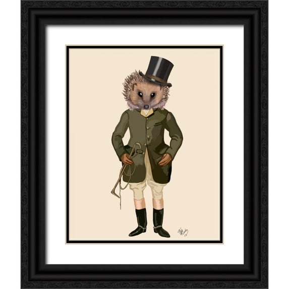 Fab Funky 26x32 Black Ornate Wood Framed with Double Matting Museum Art Print Titled - Hedgehog Rider Full