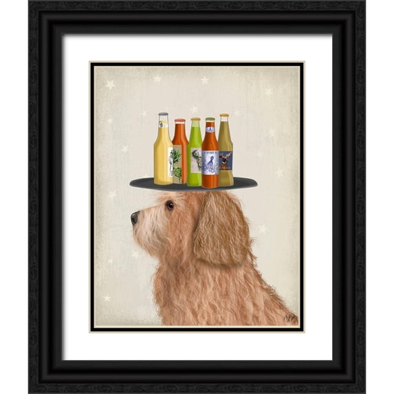 Fab Funky 26x32 Black Ornate Wood Framed with Double Matting Museum Art Print Titled - Labradoodle Gold 2 Beer Lover