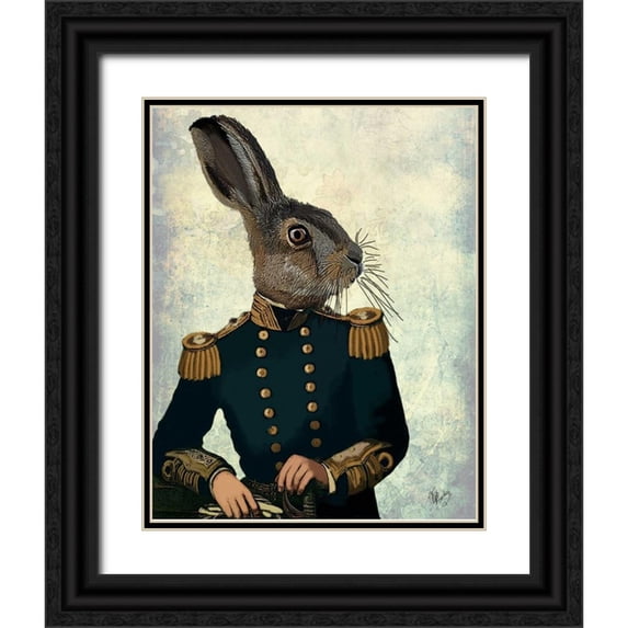 Fab Funky 26x32 Black Ornate Wood Framed with Double Matting Museum Art Print Titled - Lieutenant Hare