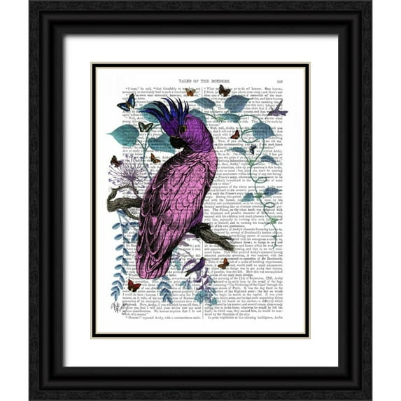 Fab Funky 26x32 Black Ornate Wood Framed with Double Matting Museum Art Print Titled - Pink Parrot