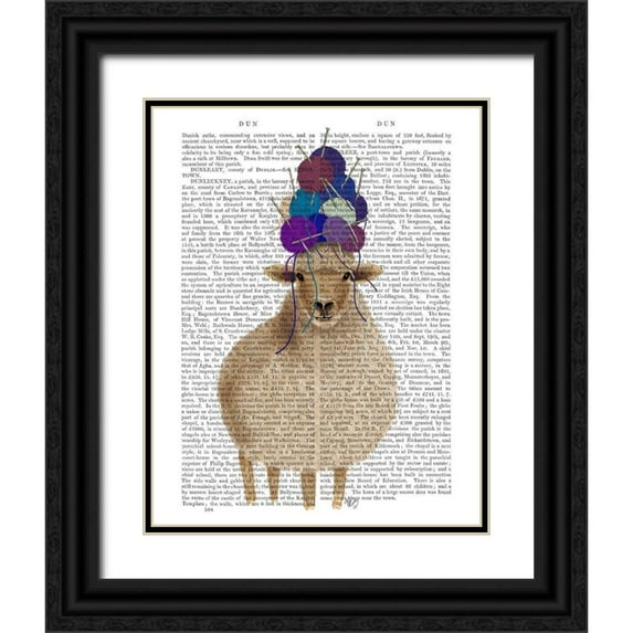 Fab Funky 26x32 Black Ornate Wood Framed with Double Matting Museum Art Print Titled - Sheep with Wool Hat, Full Book Print