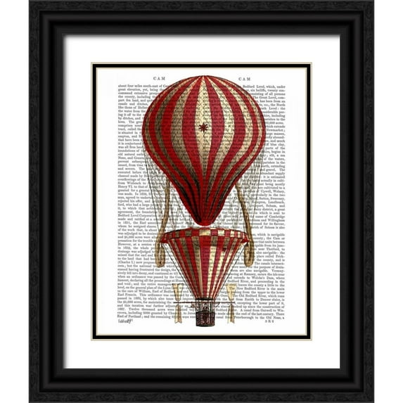 Fab Funky 26x32 Black Ornate Wood Framed with Double Matting Museum Art Print Titled - Tiered Hot Air Balloon Print Red
