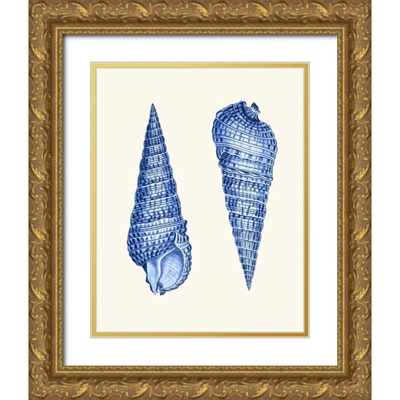 Fab Funky 26x32 Gold Ornate Wood Framed with Double Matting Museum Art Print Titled - 2 Blue Shells a