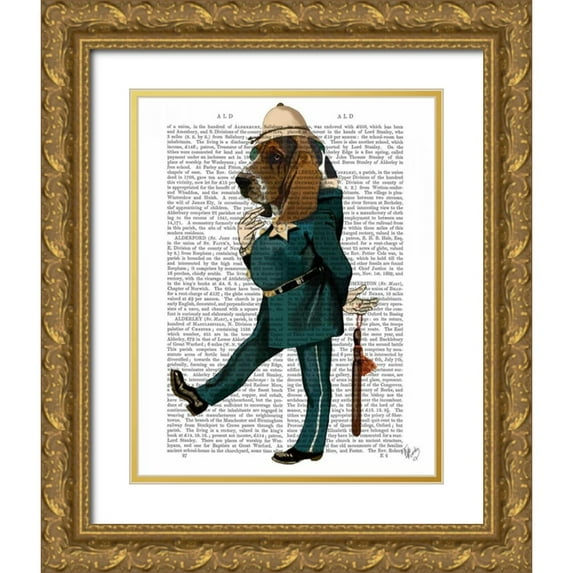 Fab Funky 26x32 Gold Ornate Wood Framed with Double Matting Museum Art Print Titled - Basset Hound Policeman
