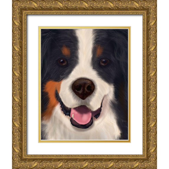 Fab Funky 26x32 Gold Ornate Wood Framed with Double Matting Museum Art Print Titled - Bernese Big Dog