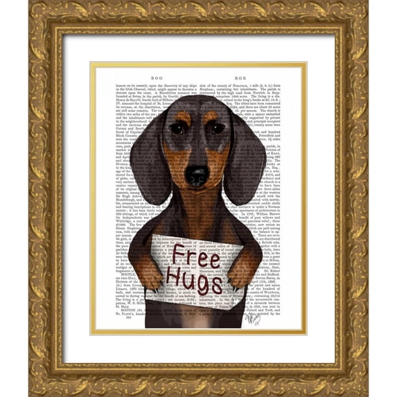Fab Funky 26x32 Gold Ornate Wood Framed with Double Matting Museum Art Print Titled - Dachshund Free Hugs