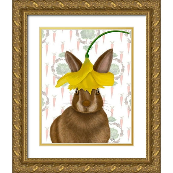 Fab Funky 26x32 Gold Ornate Wood Framed with Double Matting Museum Art Print Titled - Daffodil Rabbit