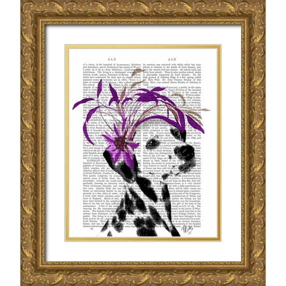 Fab Funky 26x32 Gold Ornate Wood Framed with Double Matting Museum Art Print Titled - Dalmatian With Purple Fascinator