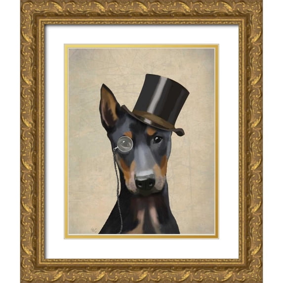 Fab Funky 26x32 Gold Ornate Wood Framed with Double Matting Museum Art Print Titled - Doberman, Formal Hound and Hat