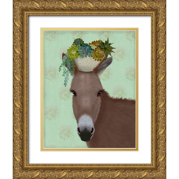 Fab Funky 26x32 Gold Ornate Wood Framed with Double Matting Museum Art Print Titled - Donkey Succulent