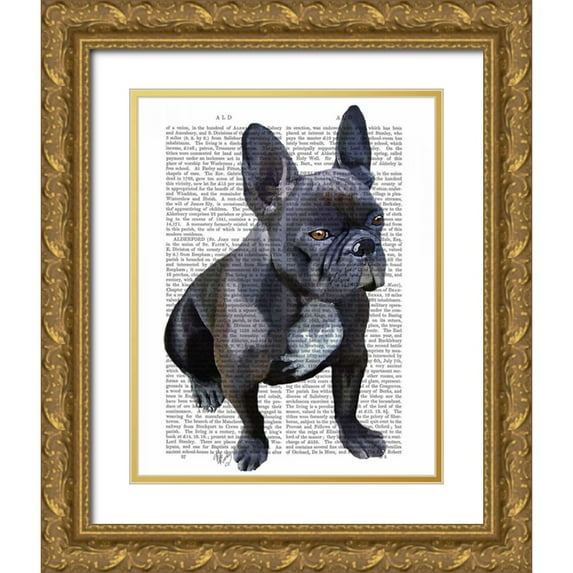 Fab Funky 26x32 Gold Ornate Wood Framed with Double Matting Museum Art Print Titled - French Bulldog Plain