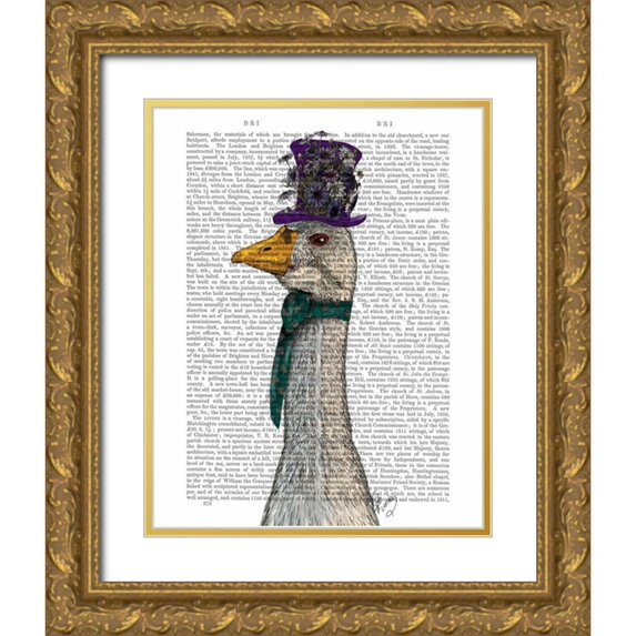 Fab Funky 26x32 Gold Ornate Wood Framed with Double Matting Museum Art Print Titled - Goose in Purple Hat