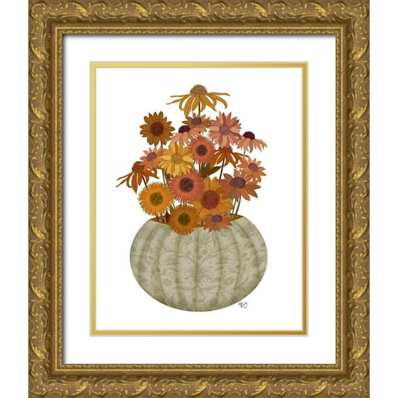 Fab Funky 26x32 Gold Ornate Wood Framed with Double Matting Museum Art Print Titled - Halloween Pumpkin Flowers