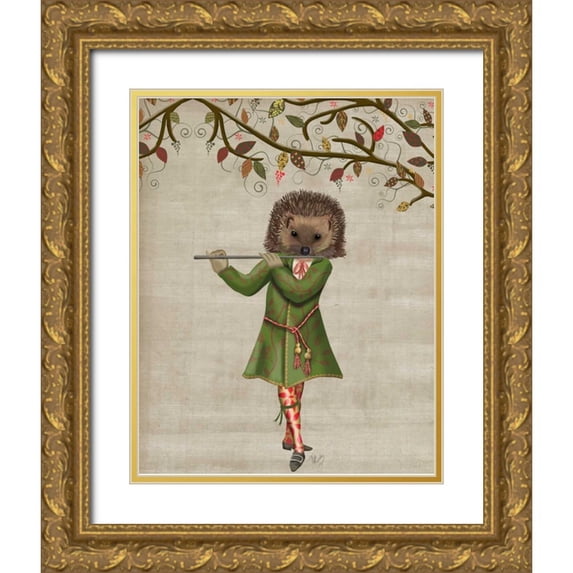 Fab Funky 26x32 Gold Ornate Wood Framed with Double Matting Museum Art Print Titled - Hedgehog Minstrel