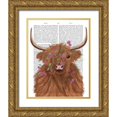 thumbnail image 1 of Fab Funky 26x32 Gold Ornate Wood Framed with Double Matting Museum Art Print Titled - Highland Cow 1, Pink Flowers Book Print, 1 of 4