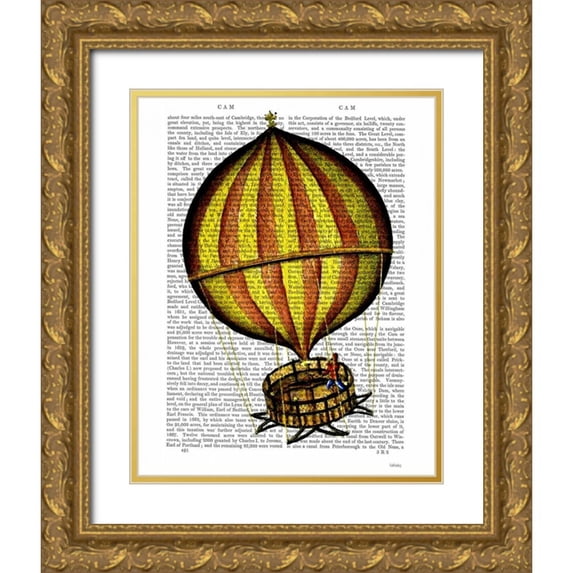 Fab Funky 26x32 Gold Ornate Wood Framed with Double Matting Museum Art Print Titled - Hot Air Balloon Yellow and Red