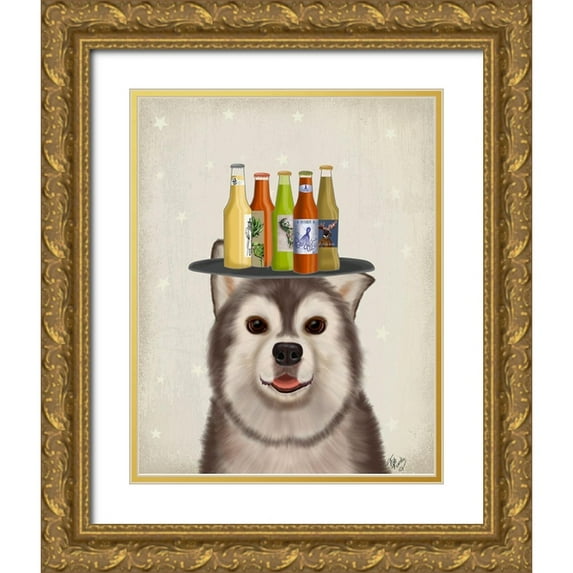 Fab Funky 26x32 Gold Ornate Wood Framed with Double Matting Museum Art Print Titled - Husky 1 Beer Lover