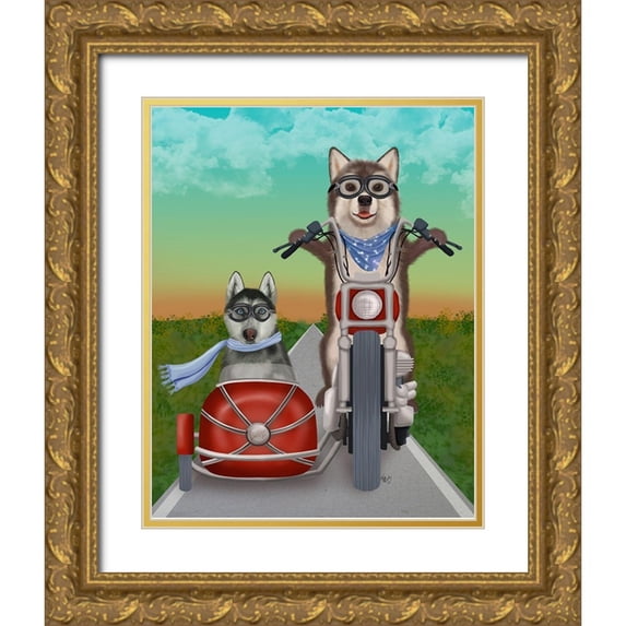 Fab Funky 26x32 Gold Ornate Wood Framed with Double Matting Museum Art Print Titled - Husky Chopper and Sidecar
