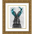 thumbnail image 1 of Fab Funky 26x32 Gold Ornate Wood Framed with Double Matting Museum Art Print Titled - Jackalope with Turquoise Antlers, 1 of 4