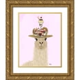 thumbnail image 1 of Fab Funky 26x32 Gold Ornate Wood Framed with Double Matting Museum Art Print Titled - Llama Ice Cream Hat, 1 of 4