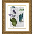thumbnail image 1 of Fab Funky 26x32 Gold Ornate Wood Framed with Double Matting Museum Art Print Titled - Owls with Umbrellas, 1 of 4