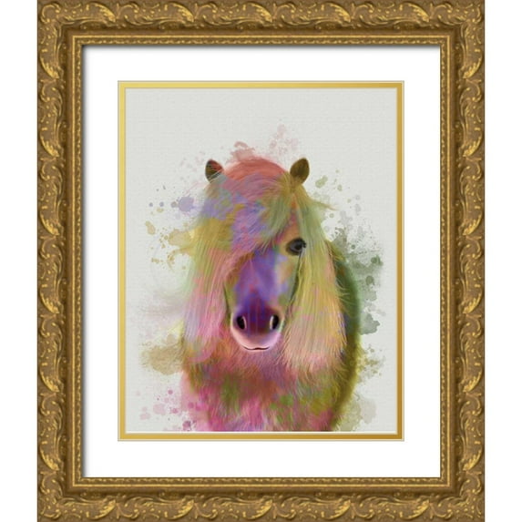 Fab Funky 26x32 Gold Ornate Wood Framed with Double Matting Museum Art Print Titled - Pony 1 Portrait Rainbow Splash