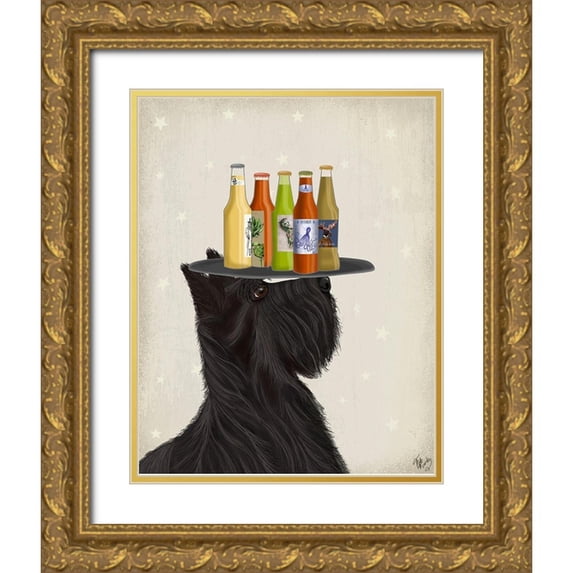 Fab Funky 26x32 Gold Ornate Wood Framed with Double Matting Museum Art Print Titled - Scottish Terrier Beer Lover
