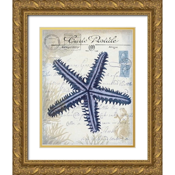 Fab Funky 26x32 Gold Ornate Wood Framed with Double Matting Museum Art Print Titled - Seaside Postcard Cream a