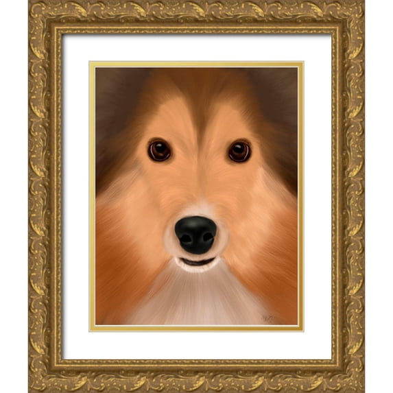 Fab Funky 26x32 Gold Ornate Wood Framed with Double Matting Museum Art Print Titled - Shetland Sheepdog Big Dog